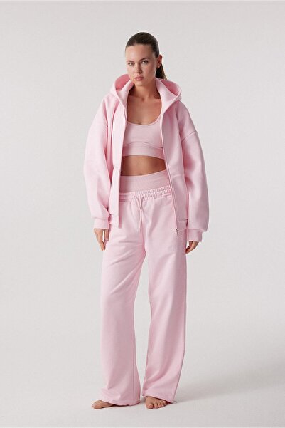 Oishii Rei Loungewear Fermuarlı ve Kapşonlu Sweatshirt Dusty Pink