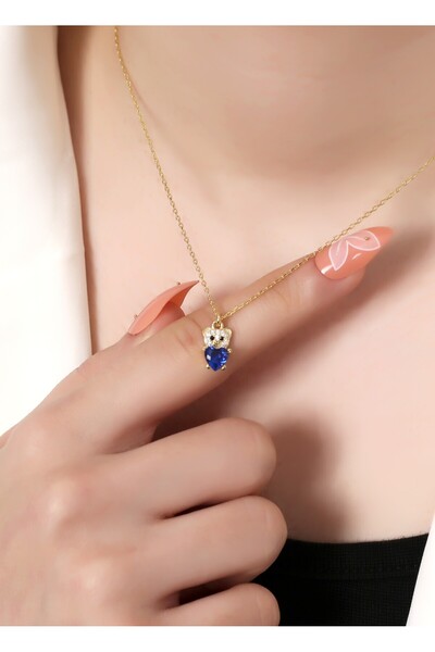 LİNOVE JEWELLERY 925 Ayar Gümüş Minimal Ayıcık Kolye, Safir Gümüş Kalp Kolye,...