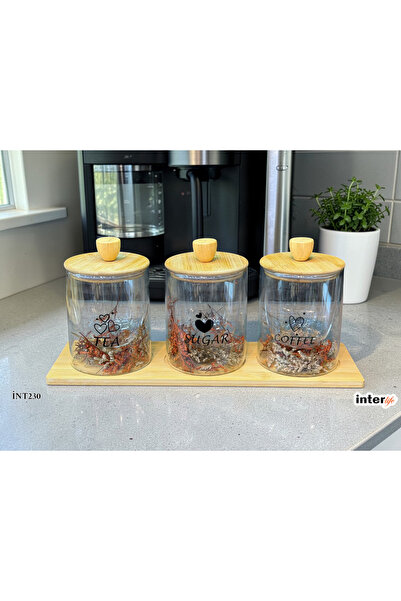 İnterlife Double Walled Jar Set with Base and Vacuum Lid for Tea, Sugar, Coff...