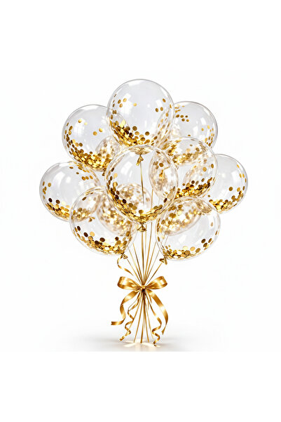 party mix Gold Konfetili Balon Seti 15 Adet – Parti & Doğum Günü Süsleme - Şe...