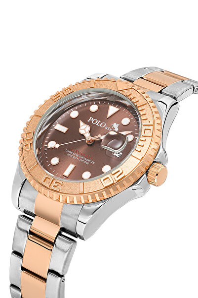 Polo Air Rotating Bezel Men's Wristwatch with Lens Calendar Brown Silver Rose...
