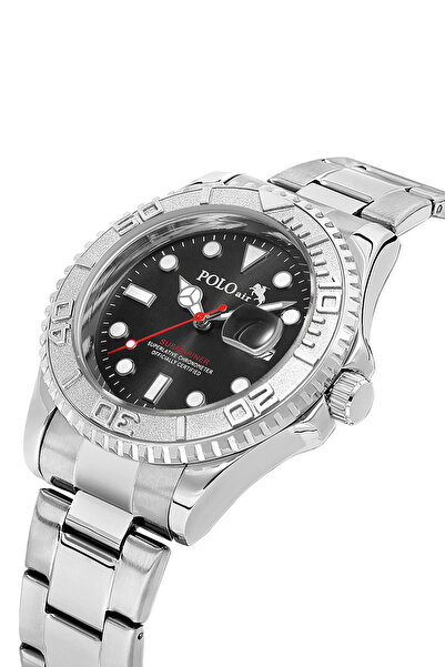 Polo Air Rotating Bezel Men's Wristwatch with Lens Calendar Silver Black Colo...