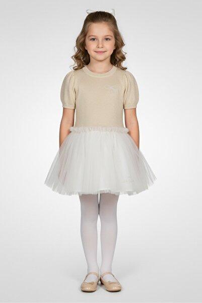Lili Gaufrette Kids Girl Short Sleeve Metallic Dress, Multicolor