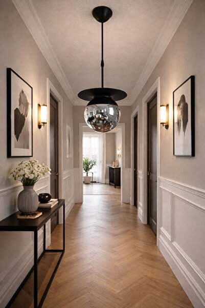 Ömür Avize tırtıl siyah kasa globe camlı sarkıt avize