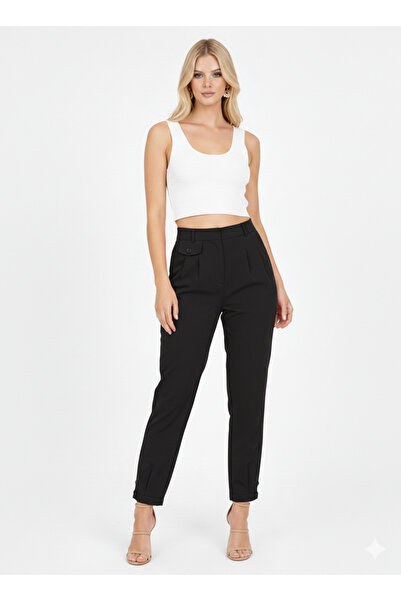 MEGOMEL Button Detailed High Waist Canvas Trousers