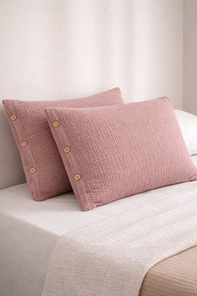 VERONİCA LİNE طقم غطاء وسادة من الموسلين 100% مكون من قطن قطع بأزرار 6 طبقات ...