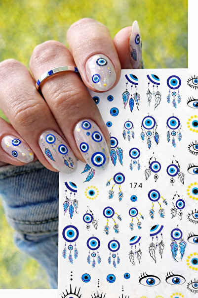 Tırnak Sticker Protez Tırnak Kalıcı Oje Süsleme, Nazar Boncuğu Nail Art Sticker