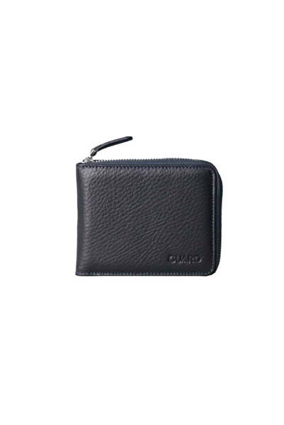 GUARD Navy Blue Genuine Leather Full Zipper Horizontal Model Mini Wallet // G...