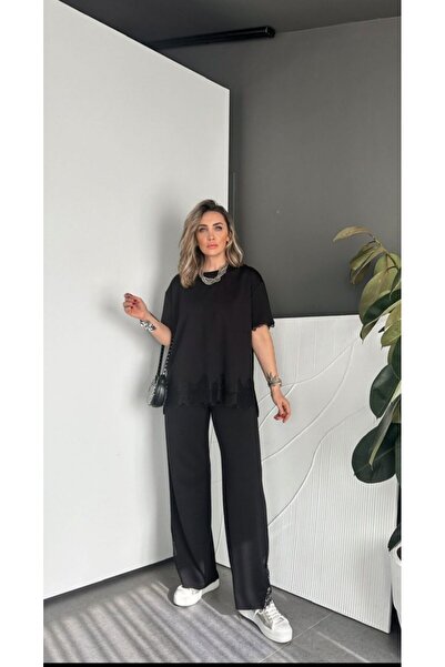 EGZOTİK ASORTİK Σετ Δαντέλα τεμαχίων με σχεδιασμένο μπλουζάκι και παντελόνι