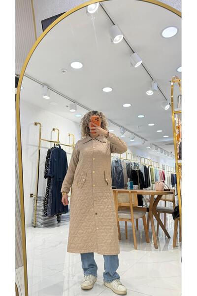 BELİS WEAR Ayşe Akay Tasarımı Düğme Detaylı Yakalı Uzun Kapitone Yelek - Prem...