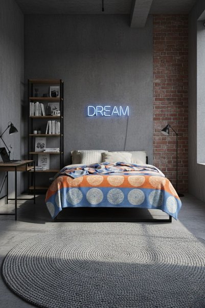 Lorvian Noletti Pătură de o persoană din bumbac cu model geometric și textură moale