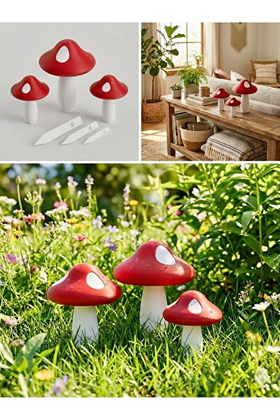 YAHO OYUNCAĞIN DOĞAL HALİ مجموعة ديكوراريف من 3 قطع على شكل فطر (بلاستيك)