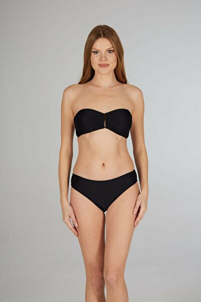 Estiva Women's Black Buckled Strapless Bikini Set