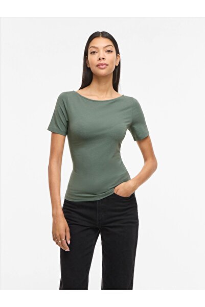 VILA Oberteil mit kurzen Ärmeln VIEMILIE U-Boot-Ausschnitt