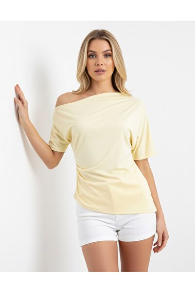 Noi Belis Kayık Yaka Asymmetrical Hem Uc Knitted Blouse Ss26Bz0033