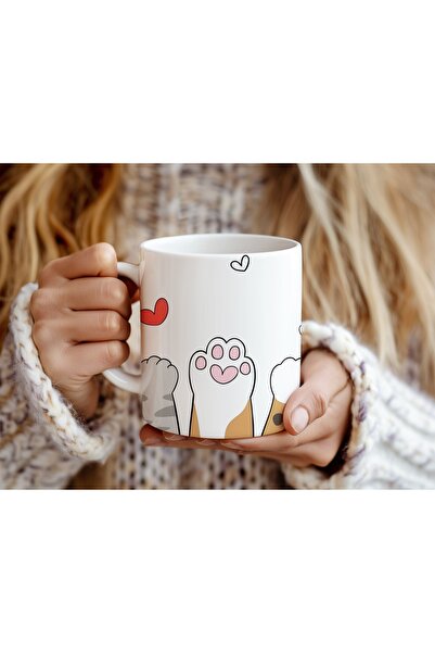 Beramussa Cute Cat Paws Mug with Heart Details - Special Gift Cup for Animal ...