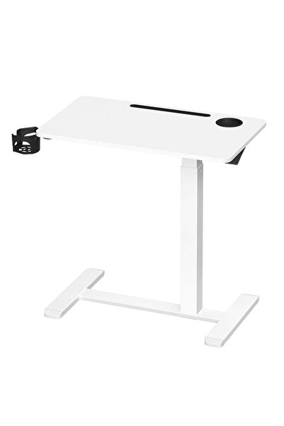 VASAGLE Birou reglabil pe înălțime cu roți, suport pentru pahare și slot pent...