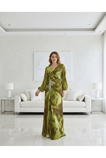 alqarat فستان ليان ماكسي رخامي بخصر مزين