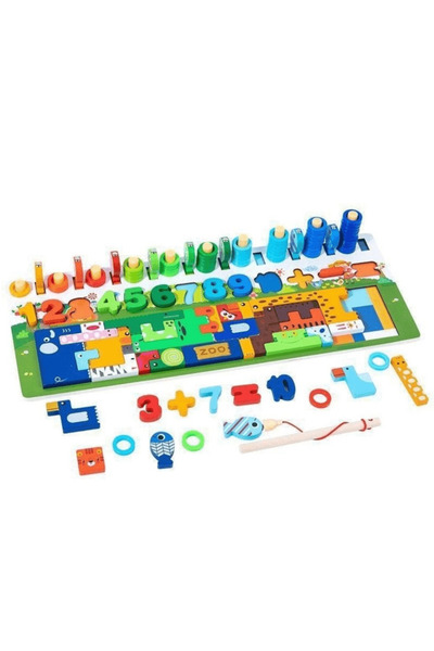 wood toys Joc educativ din lemn, grădină zoologică, tablă logaritmică, 3 ani+