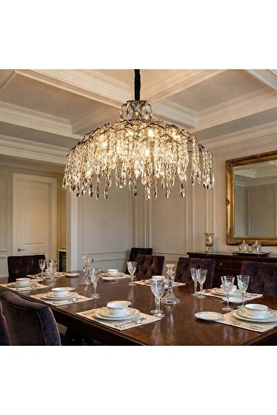 RFAN Chandelier, Model 33121/600, Crystal Texture, Metal, 8 X E14, Silver