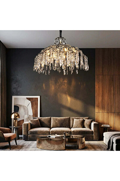 RFAN Chandelier, Model 33121/800, Crystal Texture, Metal, 10 X E14, Silver