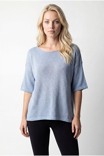 LE CARAMBOLE Women's Blue Knitwear Blouse with Embroidered Back