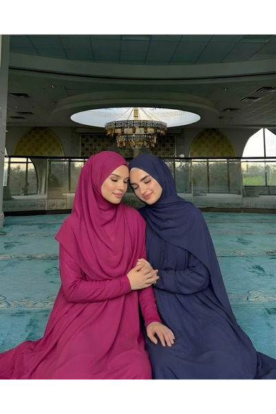 Mevra Ready-To-Wear One-Piece Prayer Dress with Shawl in Navy Blue