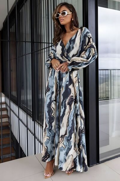 Hiccup MSN Abstract Slit V-Neck Maxi Dress