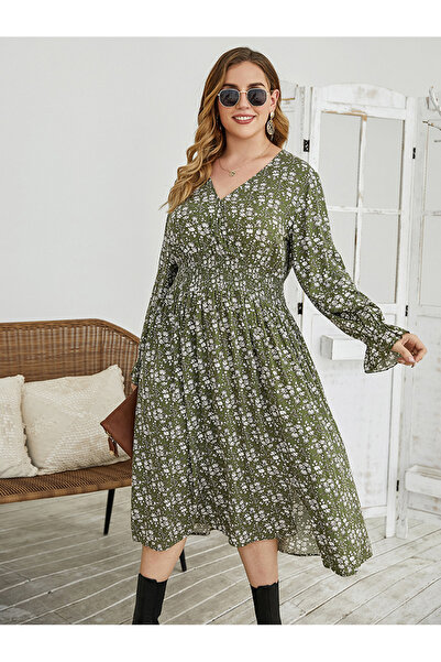 FridayIn Female Sweet V-neck Floral Slim Plus size dress