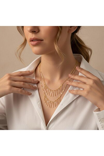 Luyiaccessory 14 Ayar Altın Kaplama İkili Görünümlü Kolye