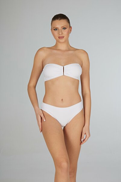 Estiva Women's White Buckled Strapless Bikini Set