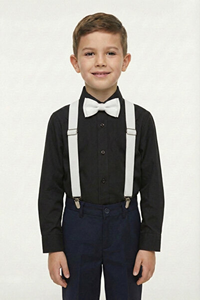 nacar çarşı Cămașă neagră cu mânecă lungă pentru băieți, set cu papion cu bre...