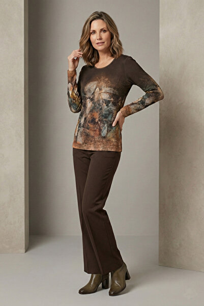 YXL COLLECTION Women's Plus Size Stretch Fabric Crew Neck Varak Printed Long ...