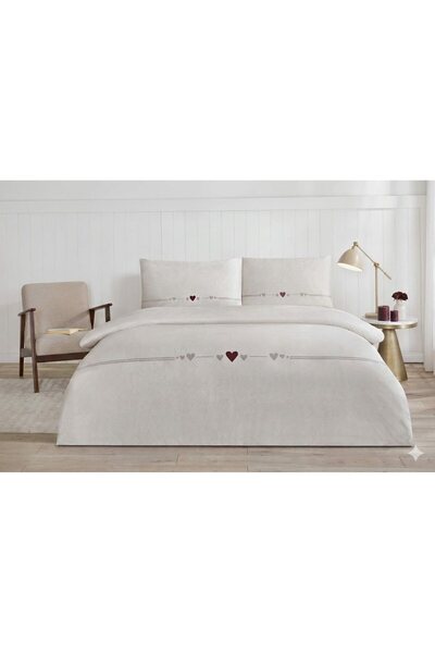 Özdilek Duvet Cover Set Nev Single Beige Heart Line