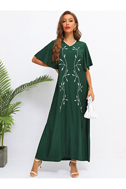 FridayIn Female Sweet V-neck Color contrast Loose Long dress