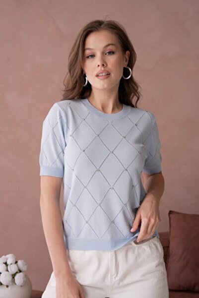 Noi Belis Stone Detailed Crew Neck Short Sleeve Knitwear Blouse Ss26Bz0032