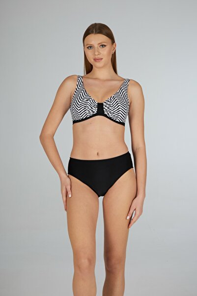 Estiva Women's Stripe Patterned Black Shaping / Sculpting Printed Oversize Bi...