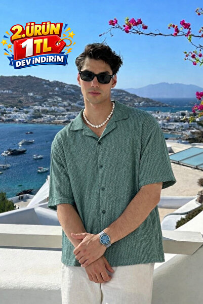 DAMGA JEANS Men's Summer Short Sleeve Khaki Linen Shirt