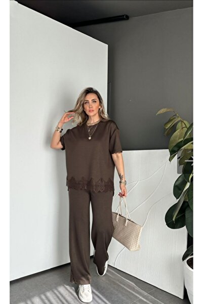 EGZOTİK ASORTİK Lace Piece Design Tshirt Pants Set
