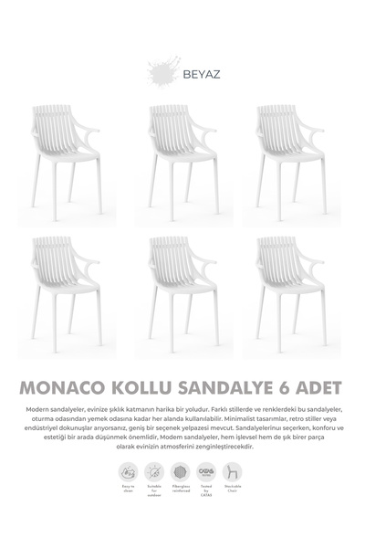 Daim Plastik MONAKO KOLLU LÜX CAFE & RESTAURANT SANDALYESİ 6 Lı Set