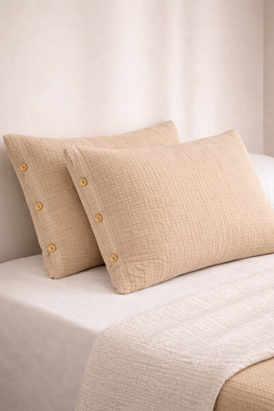 VERONİCA LİNE 6 Layer Muslin 100% Cotton 2-Piece Buttoned Set of Pillowcase 5...