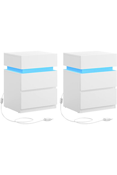 VASAGLE Set de 2 noptiere din MDF cu iluminare LED, culori reglabile, 35x40x5...