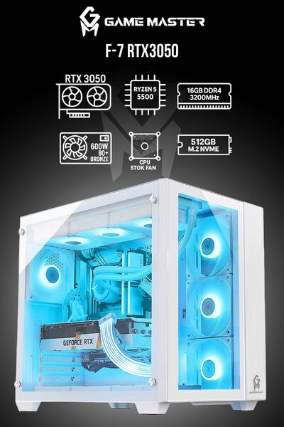 GM Game Master F7 RTX3050 Ryzen 5 5500 CPU 16GB RAM 512GB NVMe SSD Beyaz Akva...
