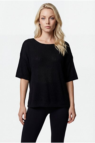 LE CARAMBOLE Women's Black Embroidered Back Knitwear Blouse