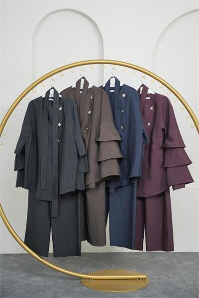 Neşeli Butik Women's Navy Blue Layered Sleeve Gold Button Detailed Hijab Set ...