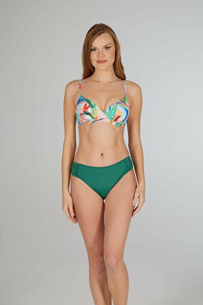 Estiva Women's Color Patterned Green Printed Padded Covered Bikini Set