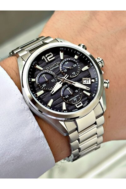 Quantum Functional Silver-Navy Blue Color Sapphire Glass Steel Band Steel Cas...