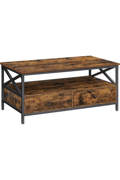 VASAGLE Masă de cafea cu 2 sertare și compartiment deschis, cadru metalic, 10...