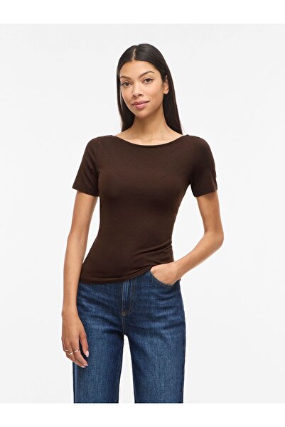 VILA Oberteil mit kurzen Ärmeln VIEMILIE U-Boot-Ausschnitt