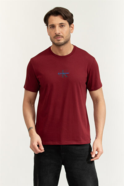 Calvin Klein Erkek CK Yazı Detay Kısa Kol Bisiklet Yaka Kırmızı T-Shirt